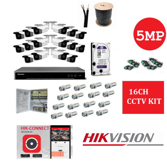 HIKVISION DS-7216HUHI-K2 PLUS 16 CAMS HIKVISION DS-2CE16H0T-ITF 5MPIXEL KIT 5169 έτοιμο προς εγκατάσταση