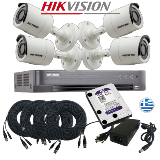 Oλοκληρωμένο σύστημα CCTV DS-7204HGHI-F1 PLUS 4 CAMS HIKVISION DS-2CE16C0T-IRMF PLUS CABLES HARD DISC KIT4416